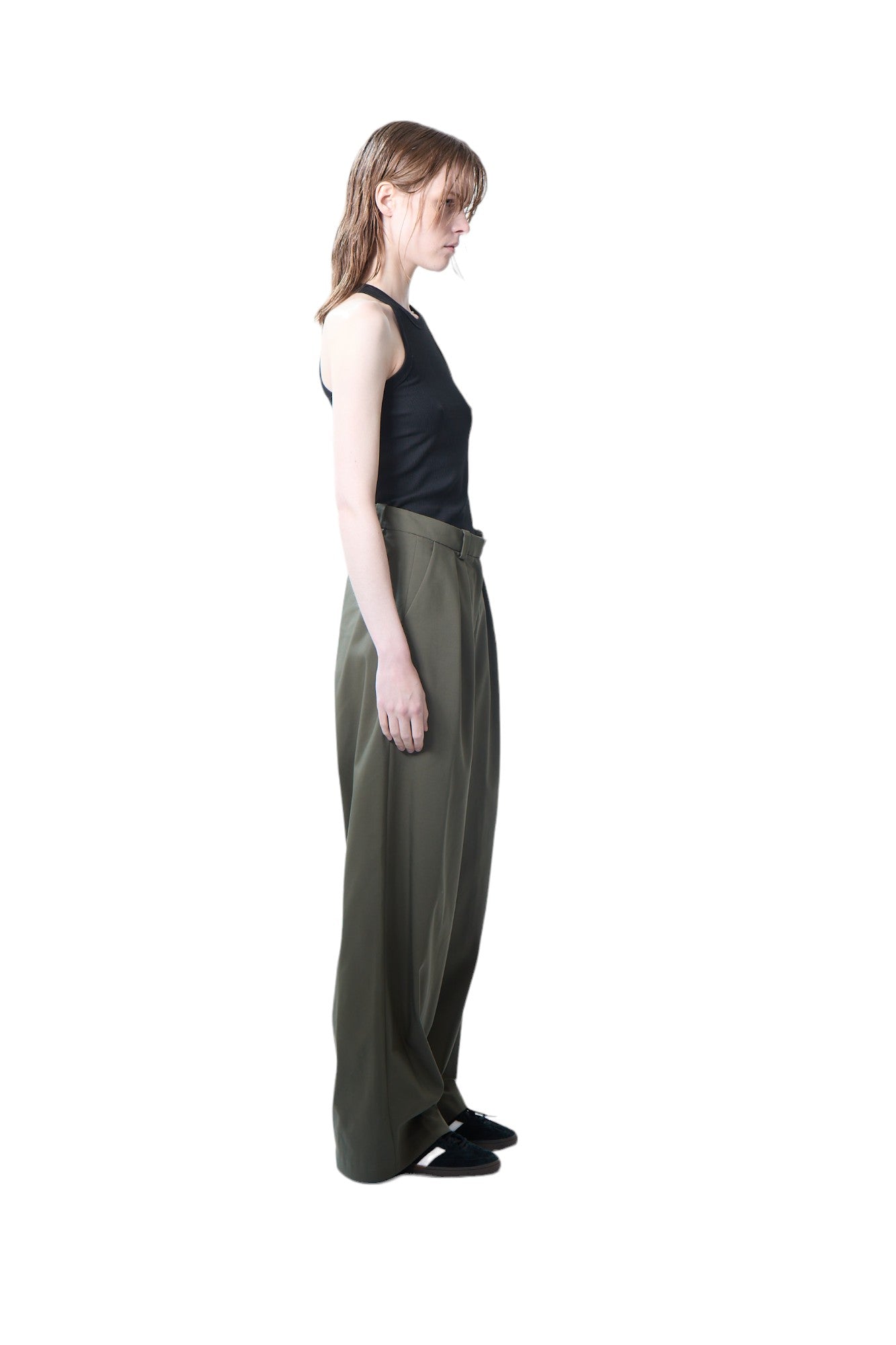 WIDE PLEATED TROUSERS - OLIVE