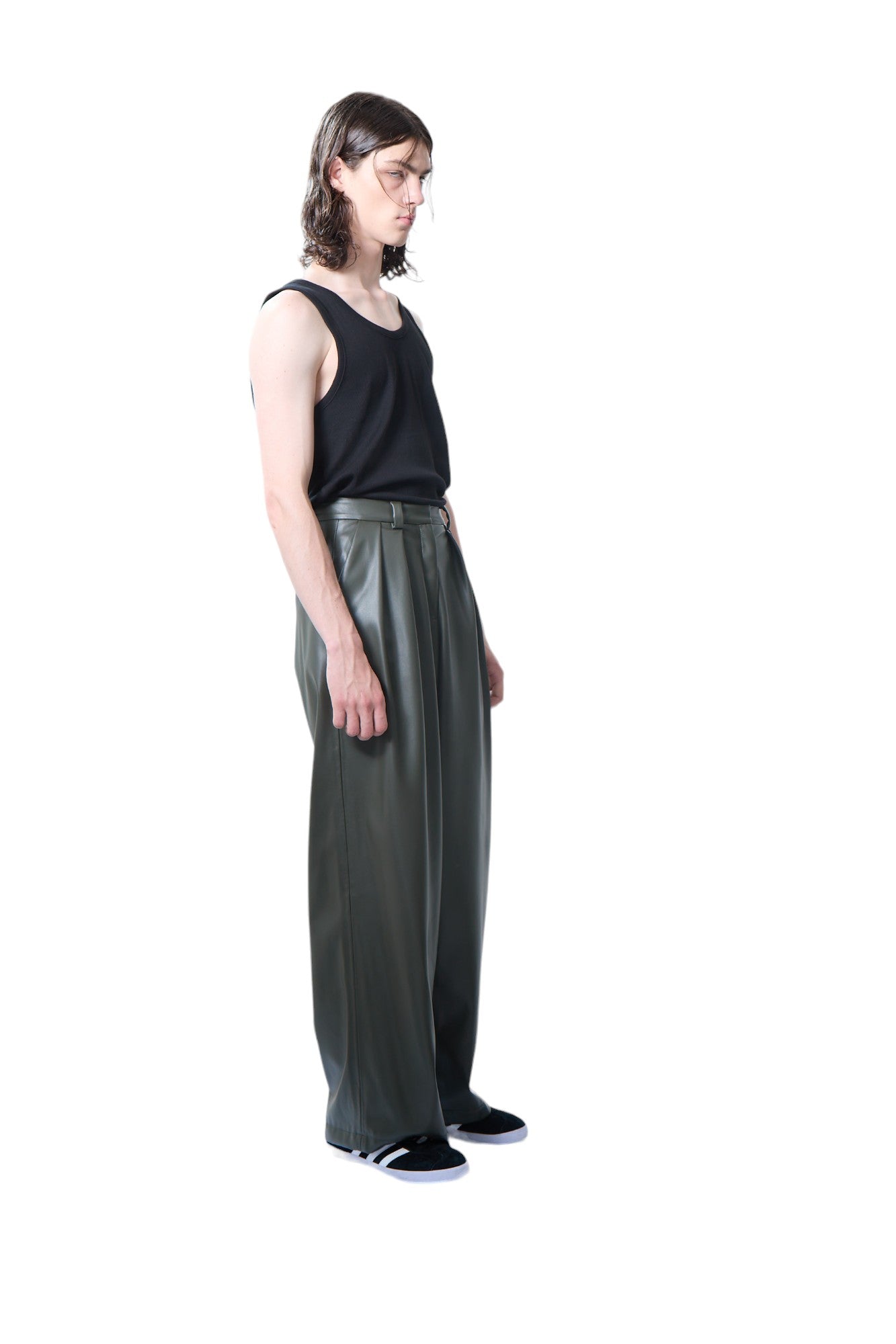 WIDE PLEATED TROUSERS - VEGAN LEATHER