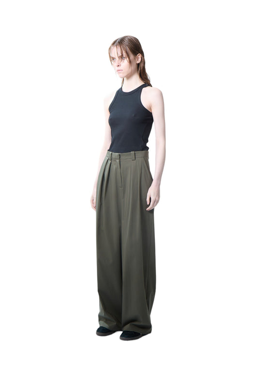 WIDE PLEATED TROUSERS - OLIVE