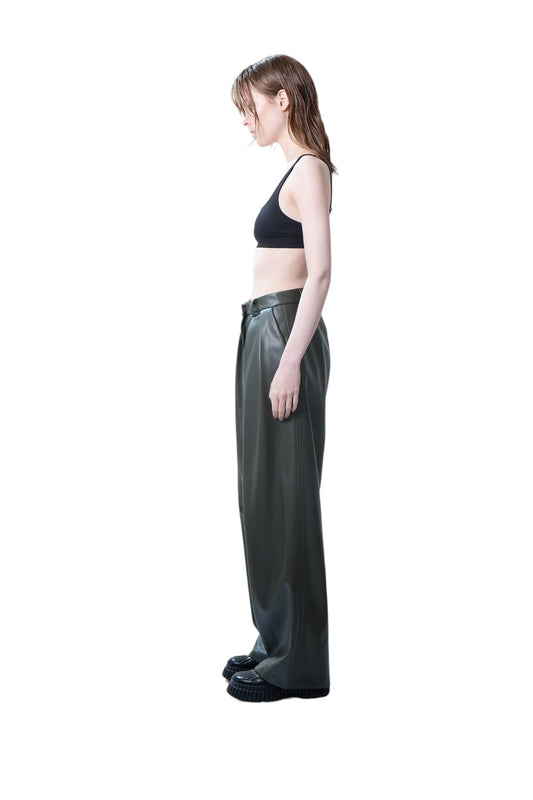 WIDE PLEATED TROUSERS - VEGAN LEATHER